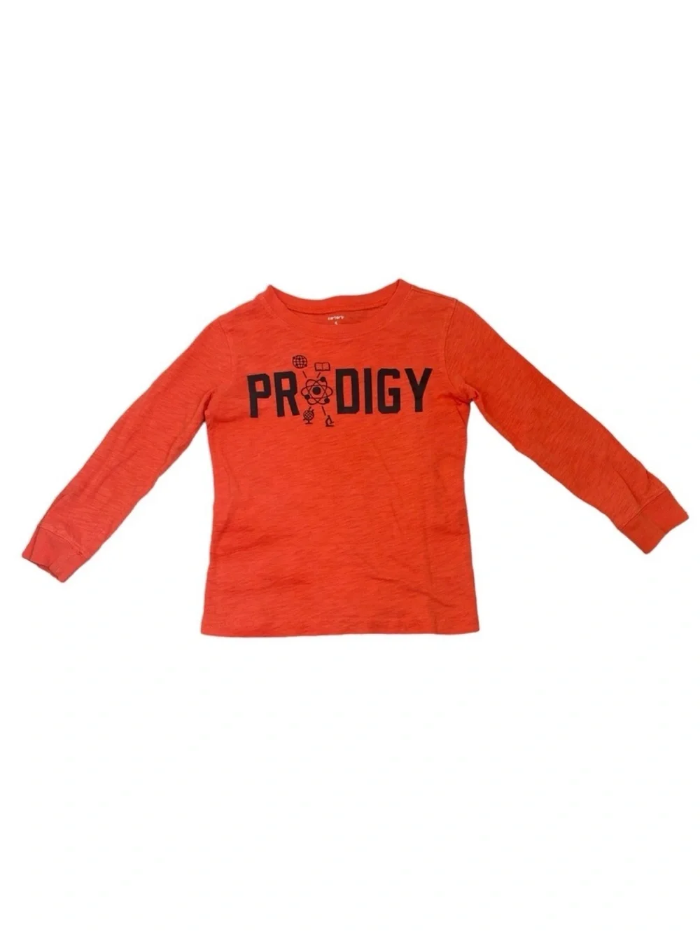 Carter’s Boys Prodigy Graphic Long Sleeve Tee Orange Black Cotton Shirt Size 5